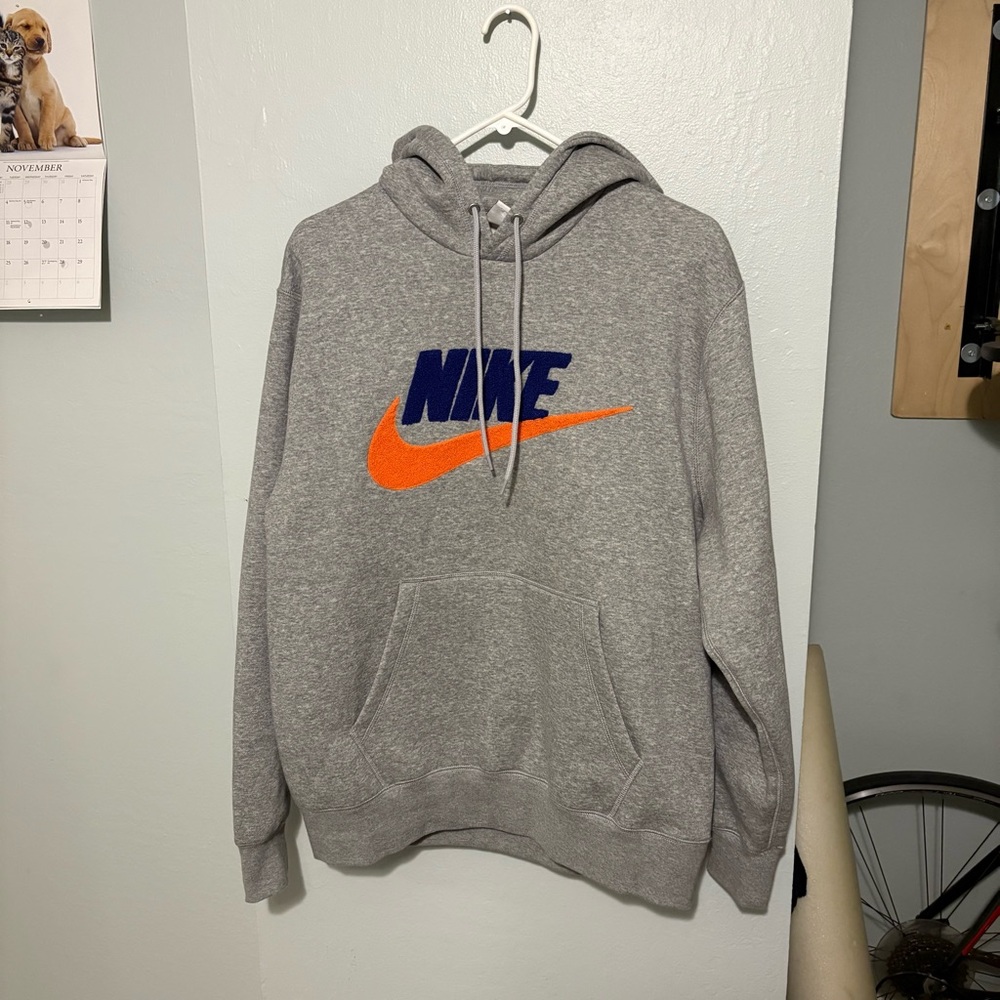 Nike Gray Hoodie with Orange and Blue Logo